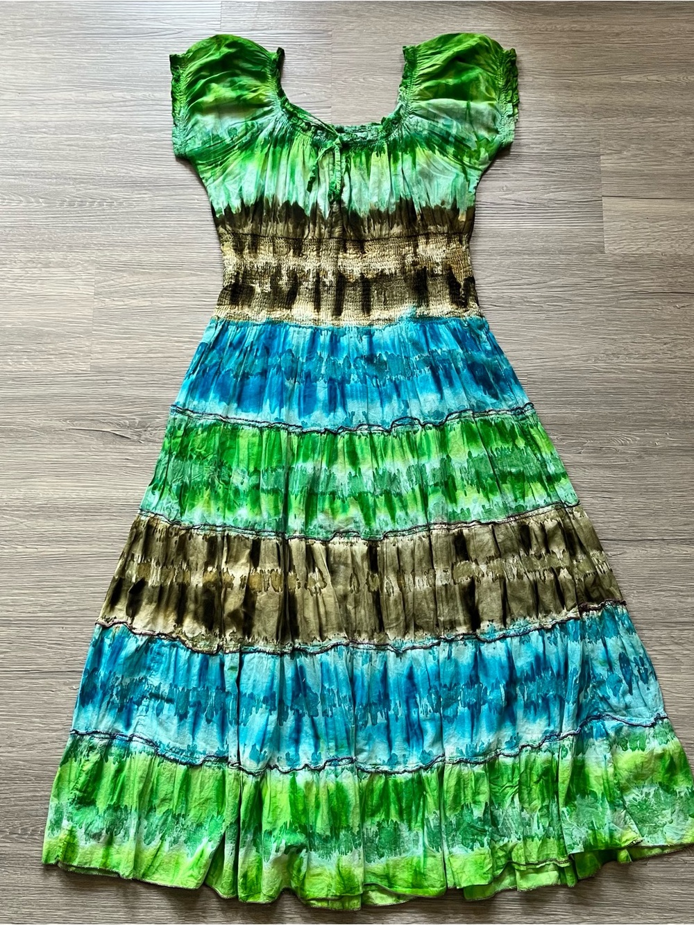 Tiered Boho Maxi Dress in Green & Blue